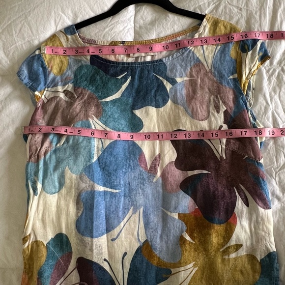 Linen Luv Blue Butterfly Art-To-Wear Linen Dress w/ Pockets Made in Italy Small - Picture 9 of 11